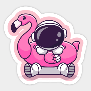 Cute Astronaut Wearing Flamingo Swimming Tires Cartoon Sticker